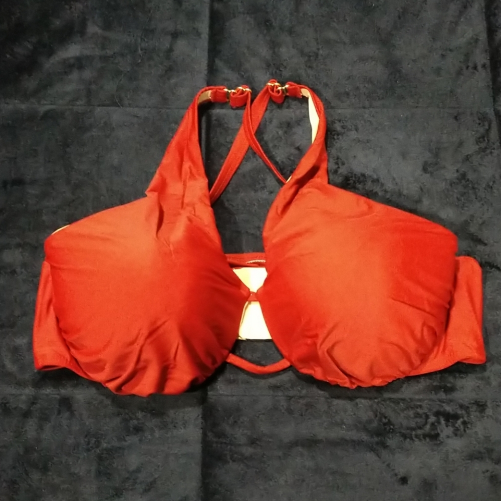Cacique Swim 40DD Bikini Criss Cross Top Cranberry